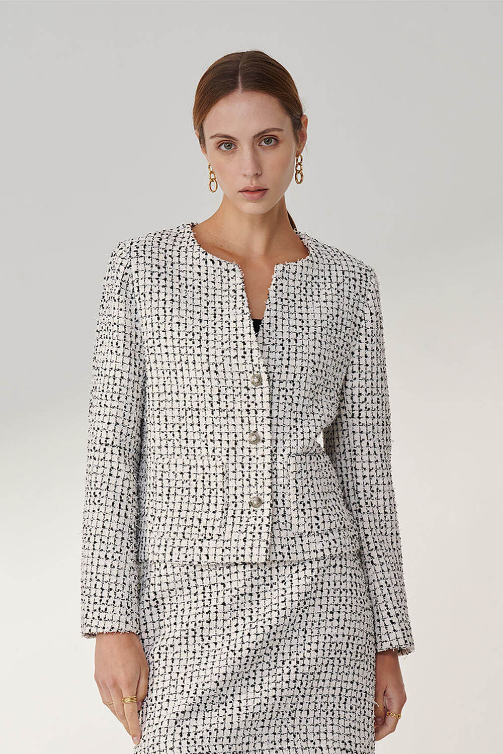 SST&C White Tweed Jacket | 01122410001_0