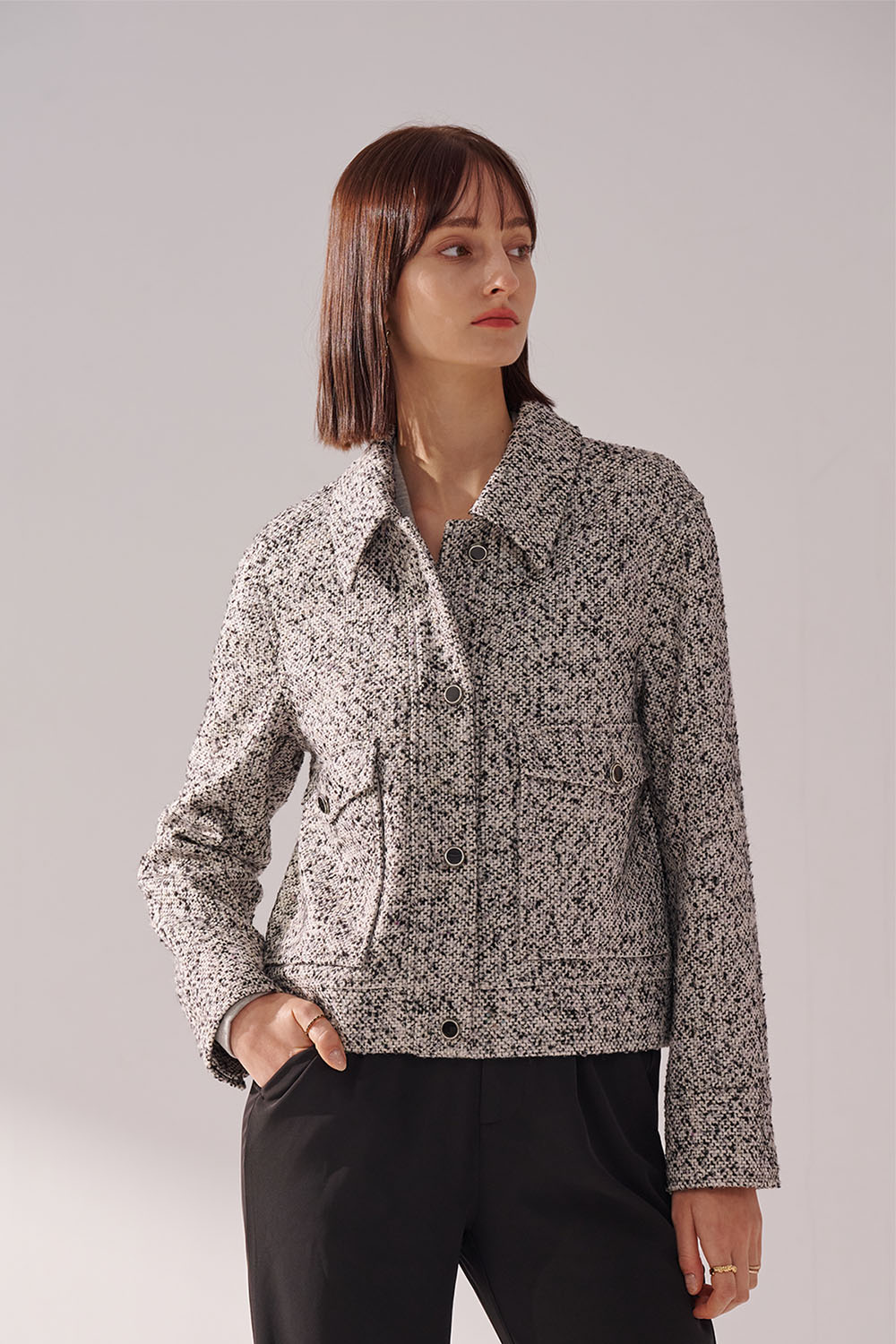 SST&C Gray and Purple Textured Tweed Jacket | 01122410003_0