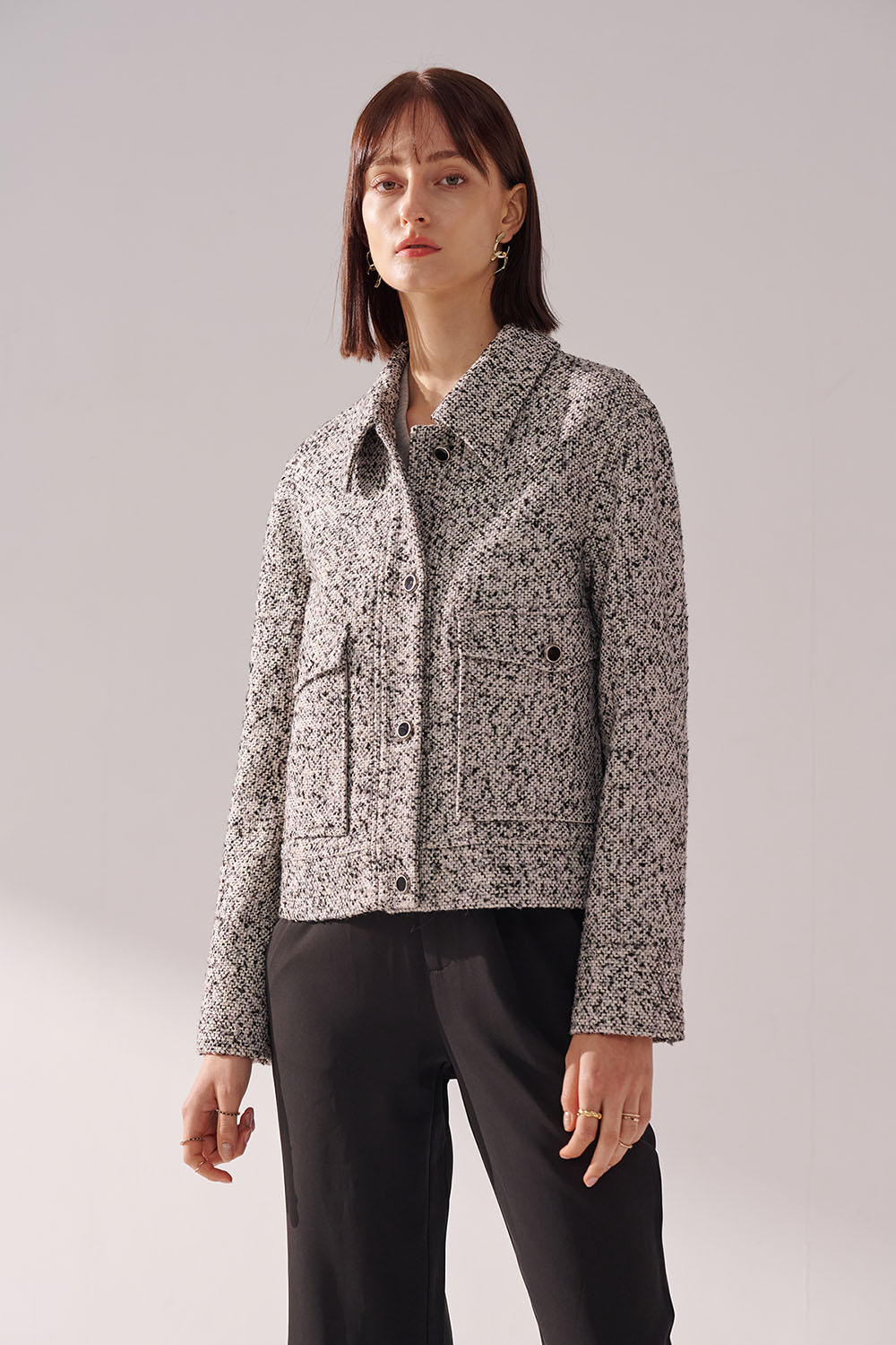 SST&C Gray and Purple Textured Tweed Jacket | 01122410003_1