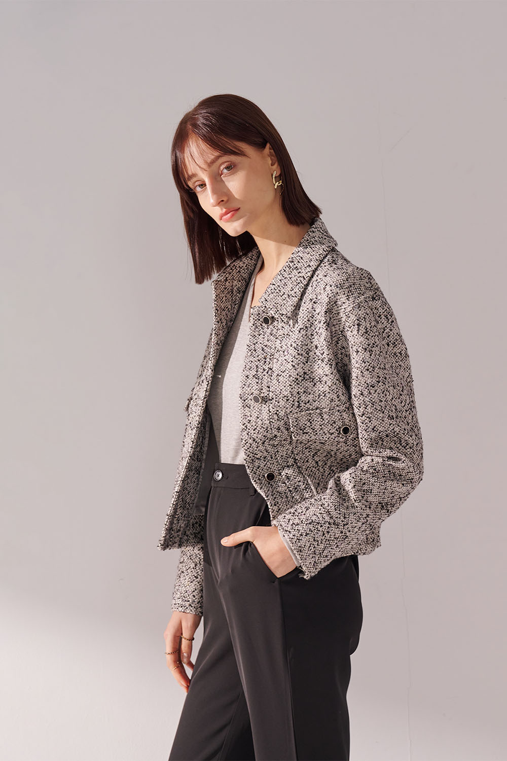 SST&C Gray and Purple Textured Tweed Jacket | 01122410003_2