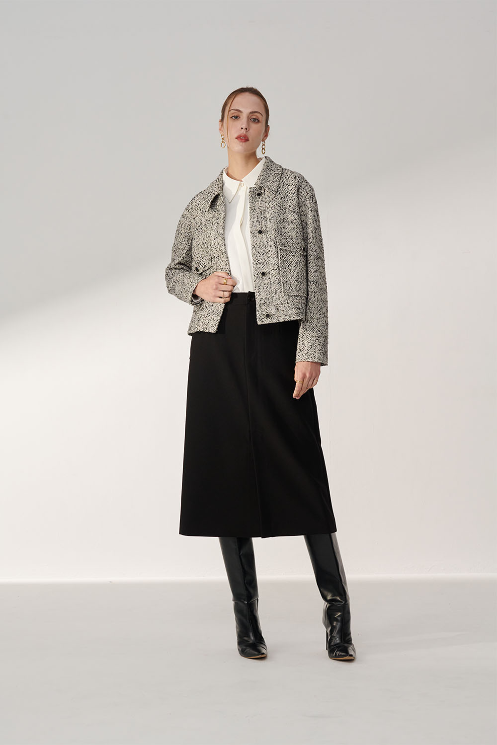 SST&C Gray and Purple Textured Tweed Jacket | 01122410003_3