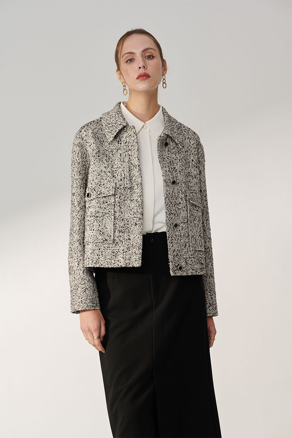 SST&C Gray and Purple Textured Tweed Jacket | 01122410003_4
