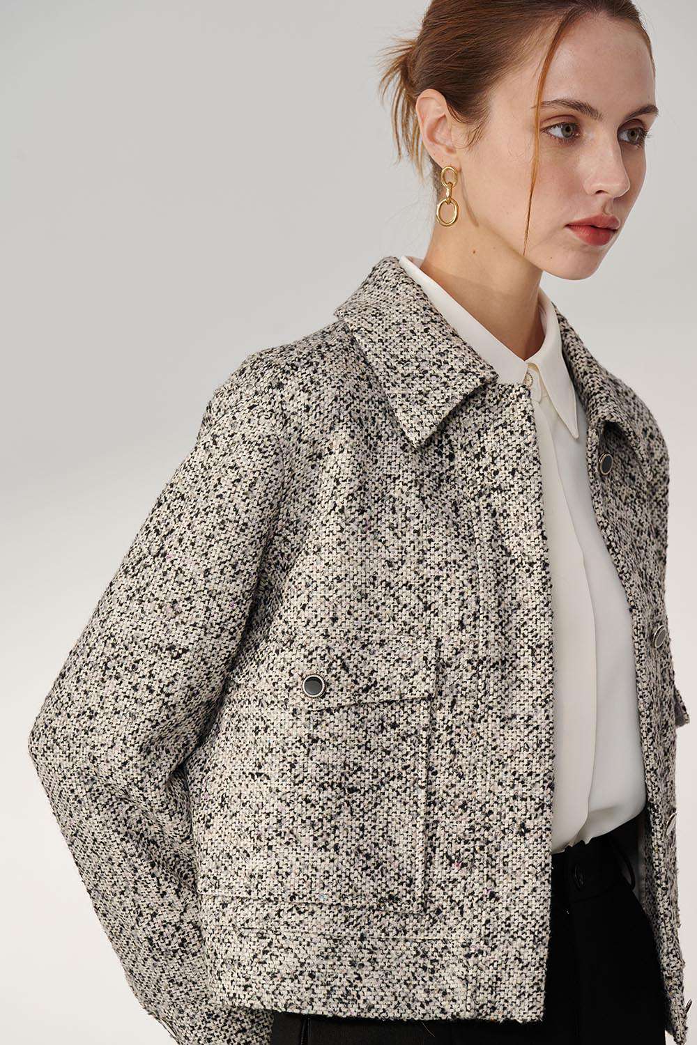 SST&C Gray and Purple Textured Tweed Jacket | 01122410003_5