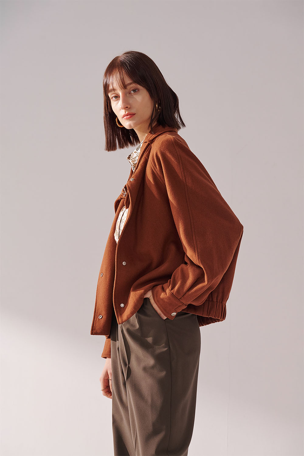 SST&C Caramel Color Stand Collar Woolen Jacket | 01122410004_3