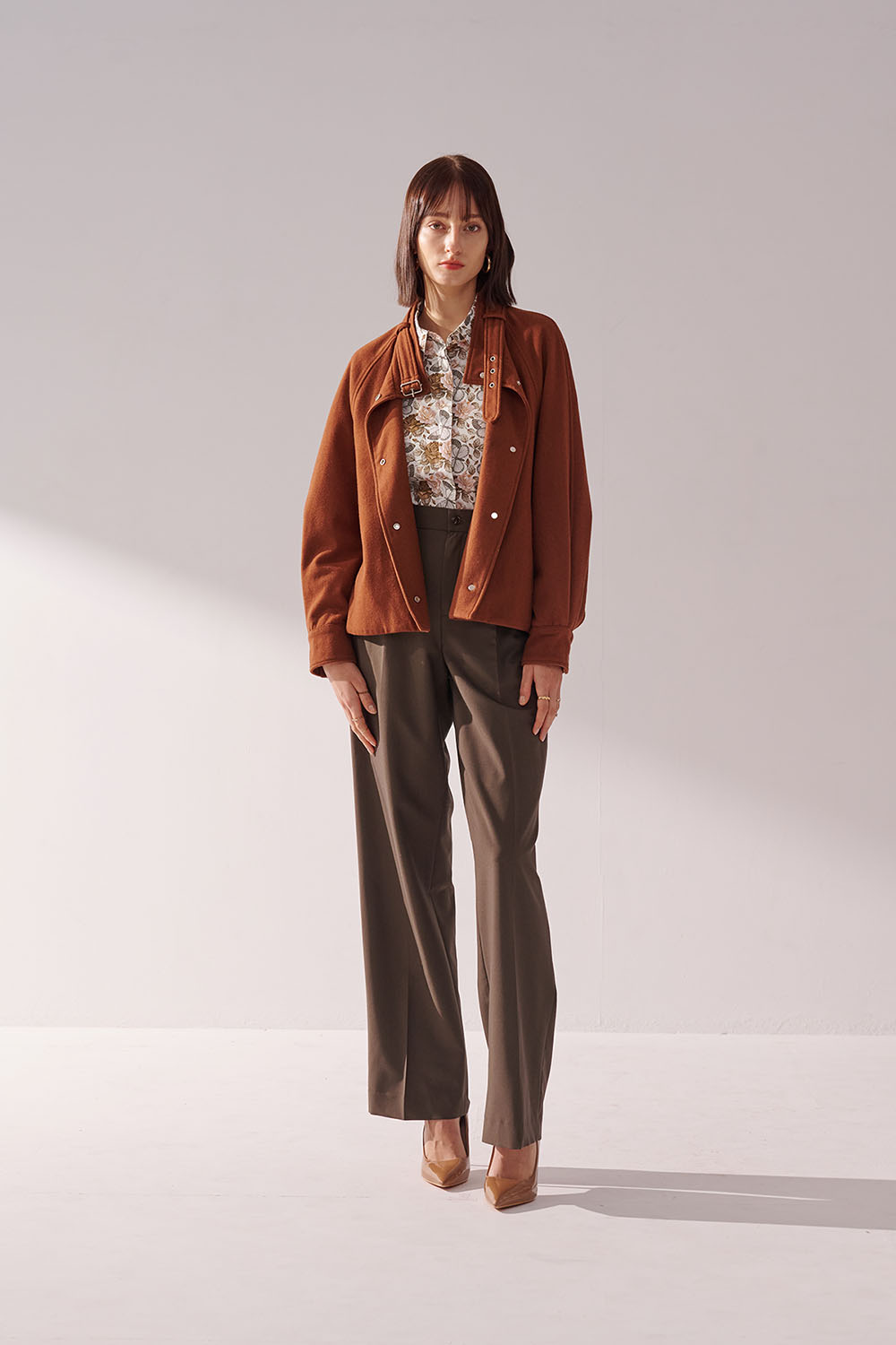 SST&C Caramel Color Stand Collar Woolen Jacket | 01122410004_4