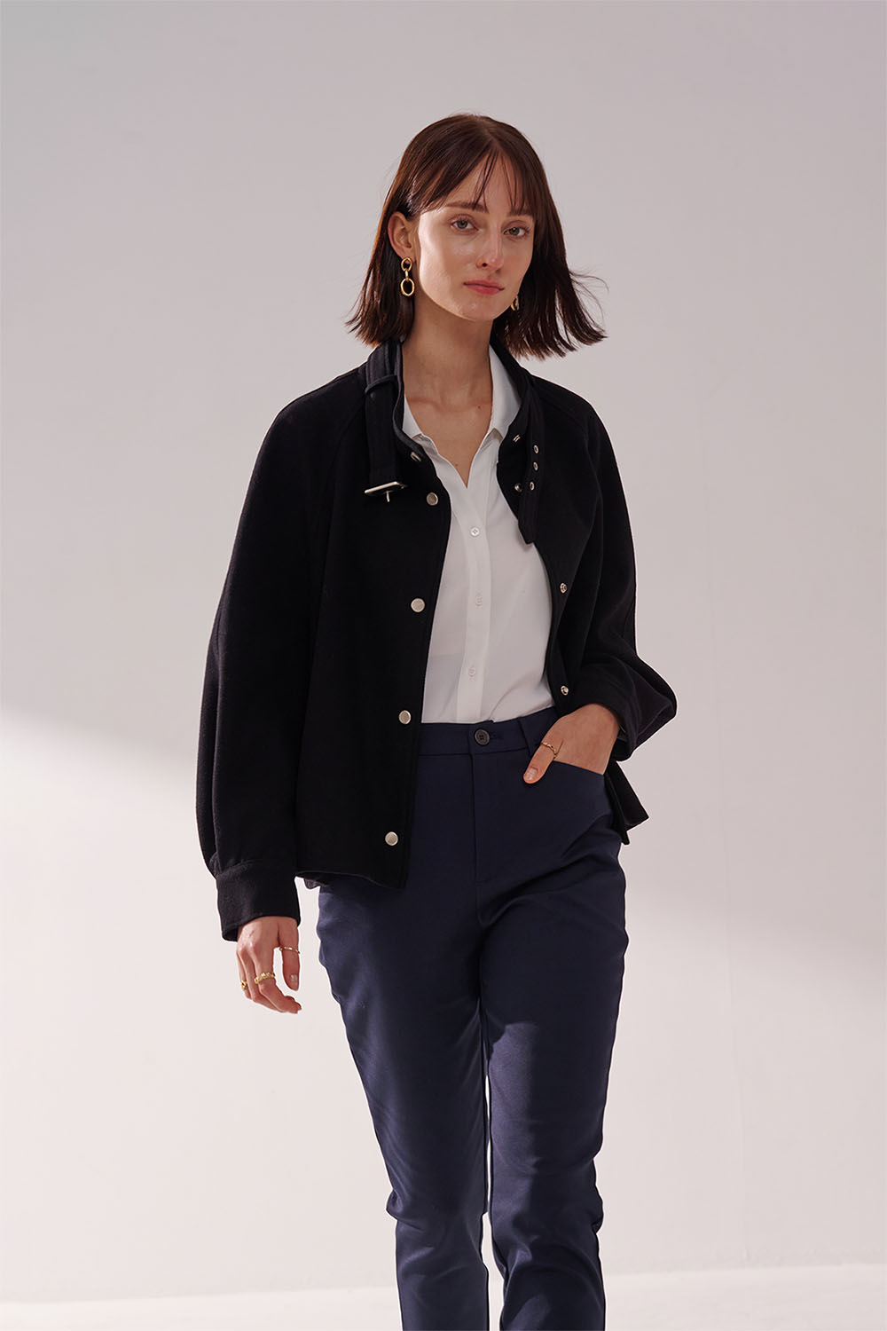 SST&C Black Stand Collar Woolen Jacket | 01122410005_4