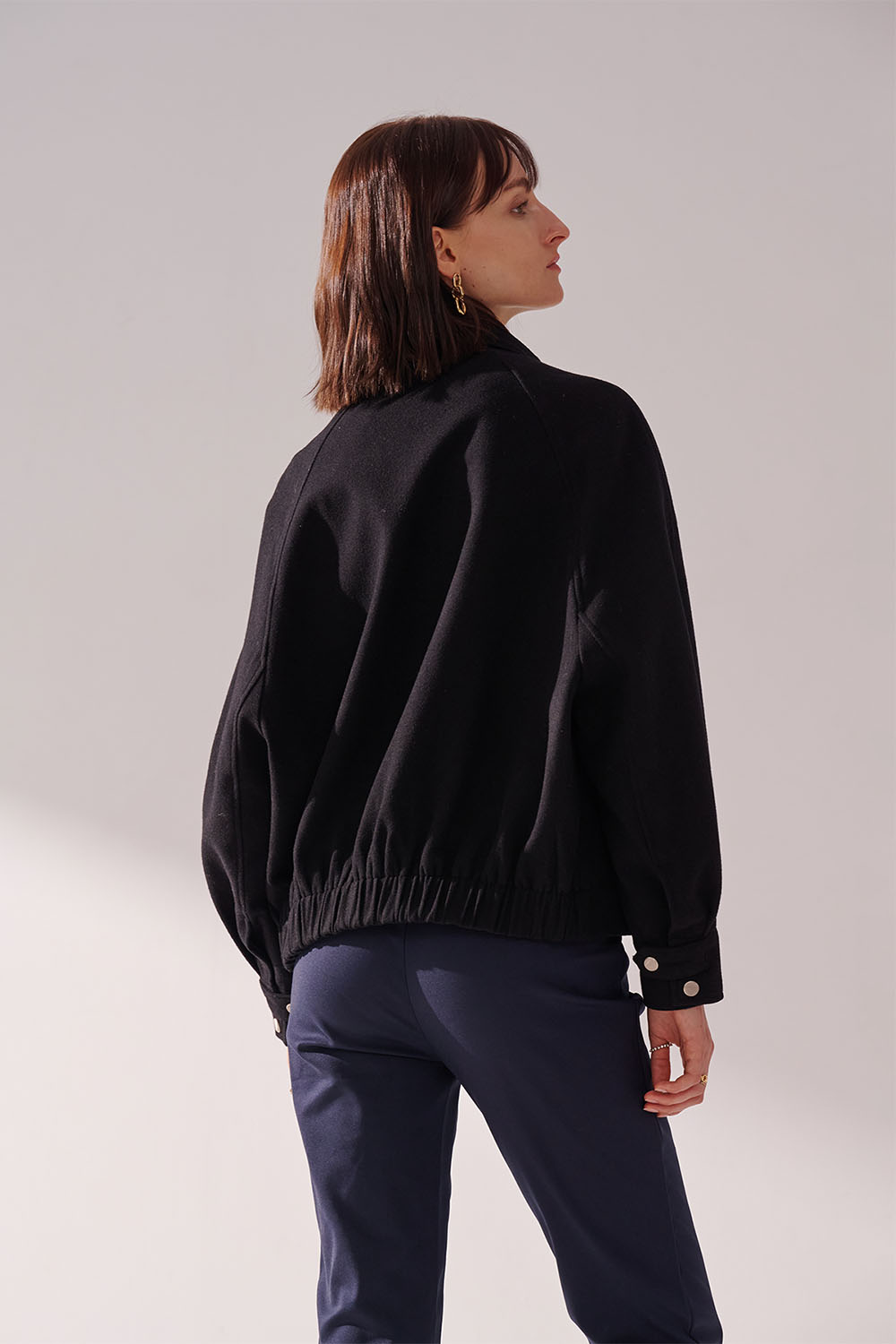 SST&C Black Stand Collar Woolen Jacket | 01122410005_5