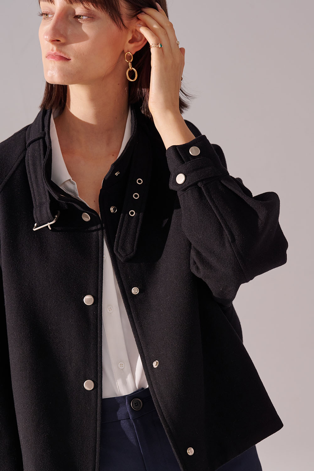 SST&C Black Stand Collar Woolen Jacket | 01122410005_6