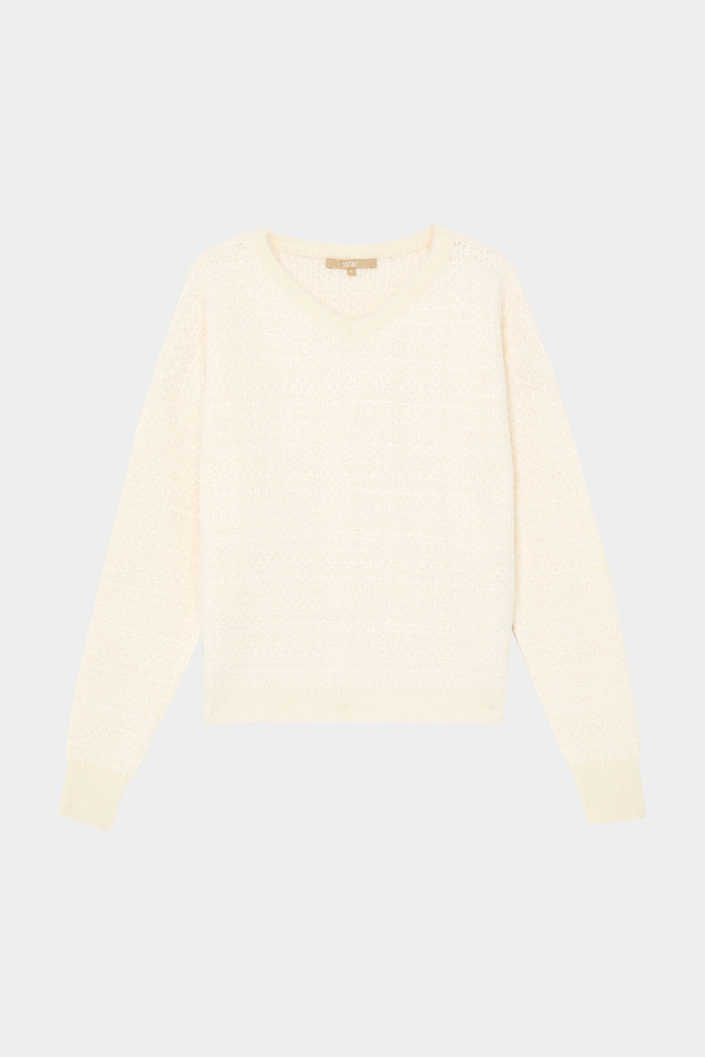 SST&C White V-Neck Small Fragrant Pullover Sweater | 01182410004_7
