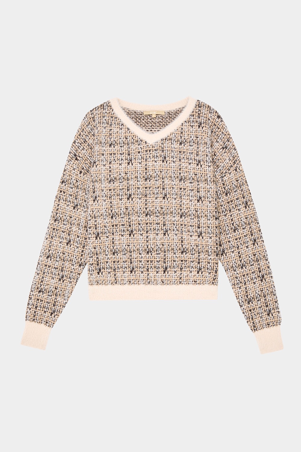 SST&C Deep Camel V-Neck Small Fragrant Style Pullover Sweater | 01182410005_7