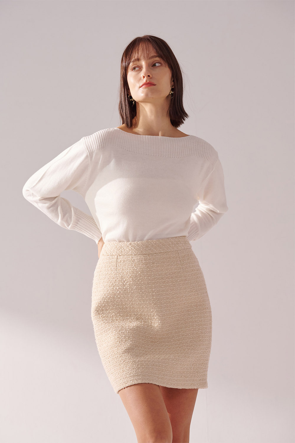 SST&C White Crew Neck Pullover Sweater | 01182410007_2