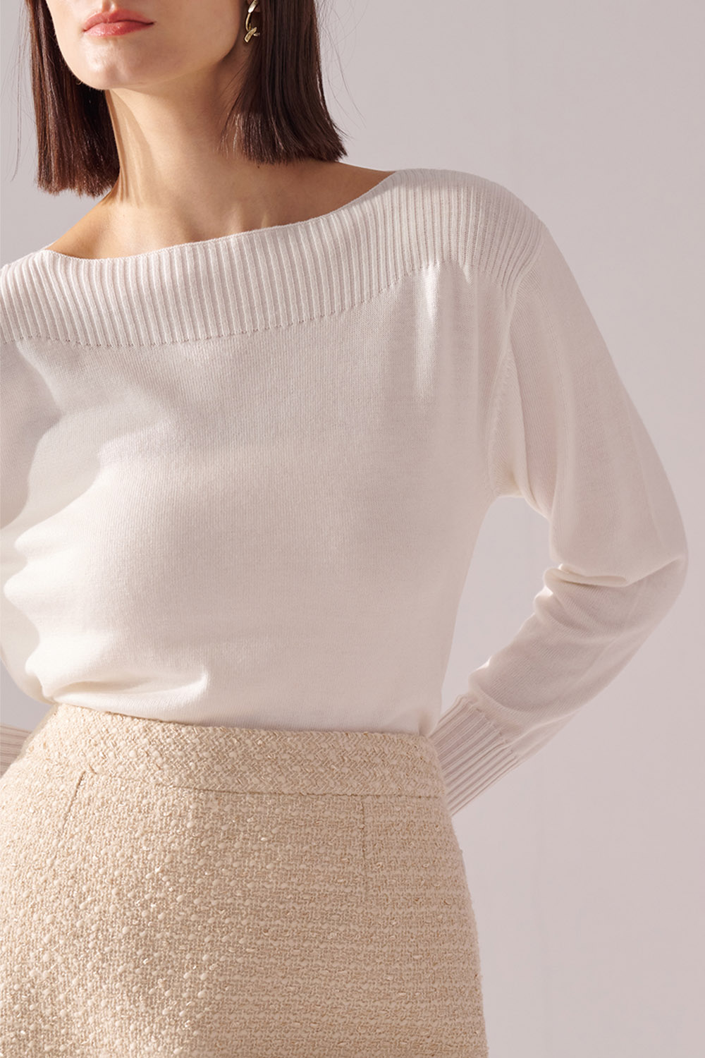 SST&C White Crew Neck Pullover Sweater | 01182410007_6