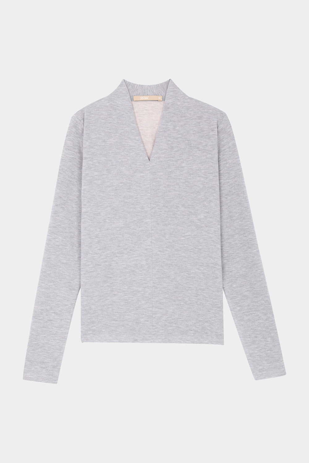 SST&C Gray V-Neck Brushed Elastic T-Shirt | 01202410001_7