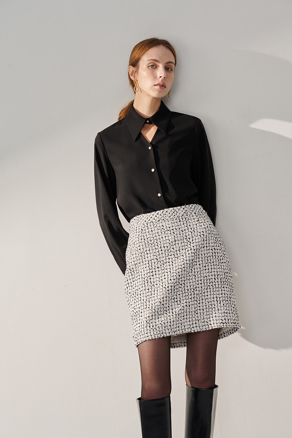SST&C White Tweed Narrow Skirt | 01232410001_0