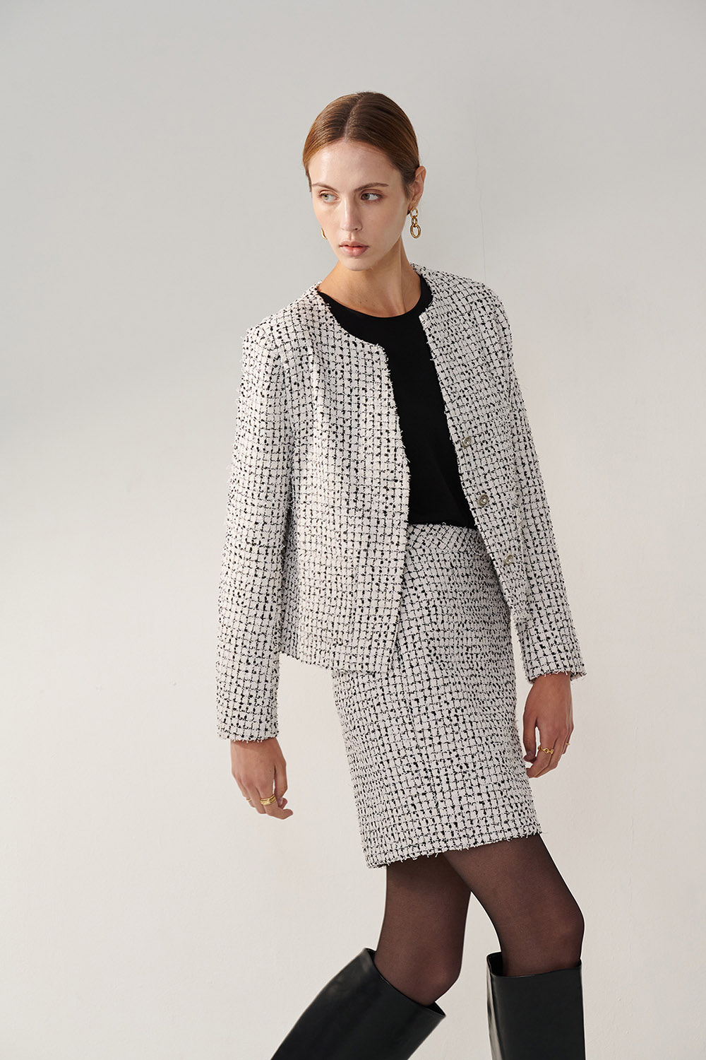 SST&C White Tweed Narrow Skirt | 01232410001_4