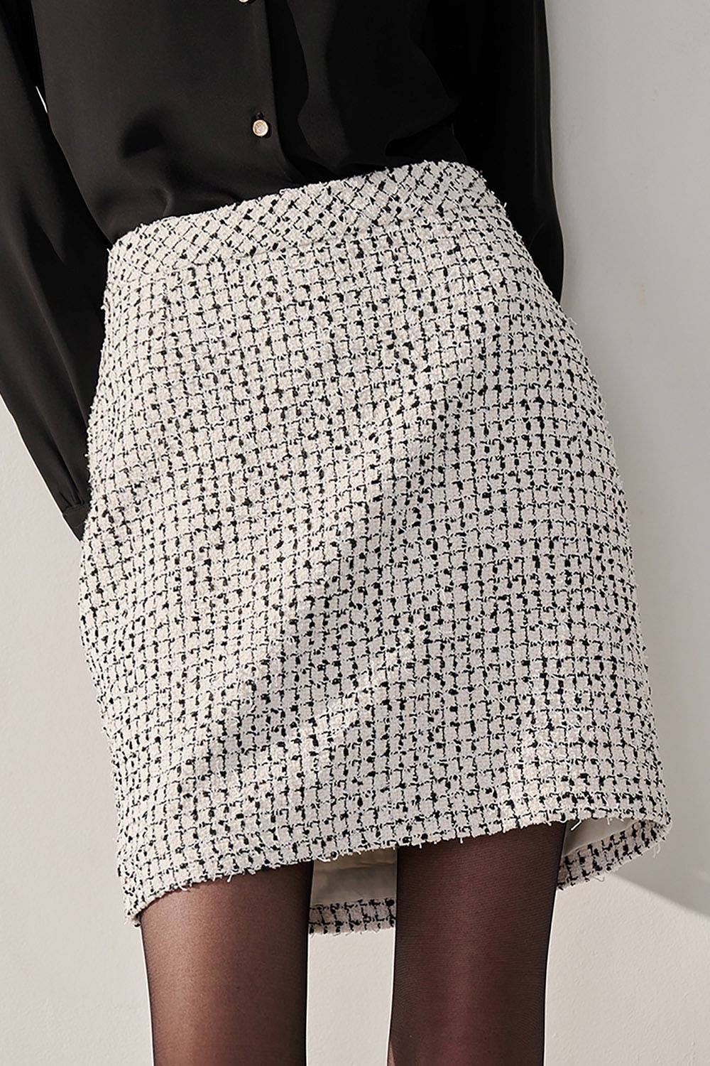 SST&C White Tweed Narrow Skirt | 01232410001_6
