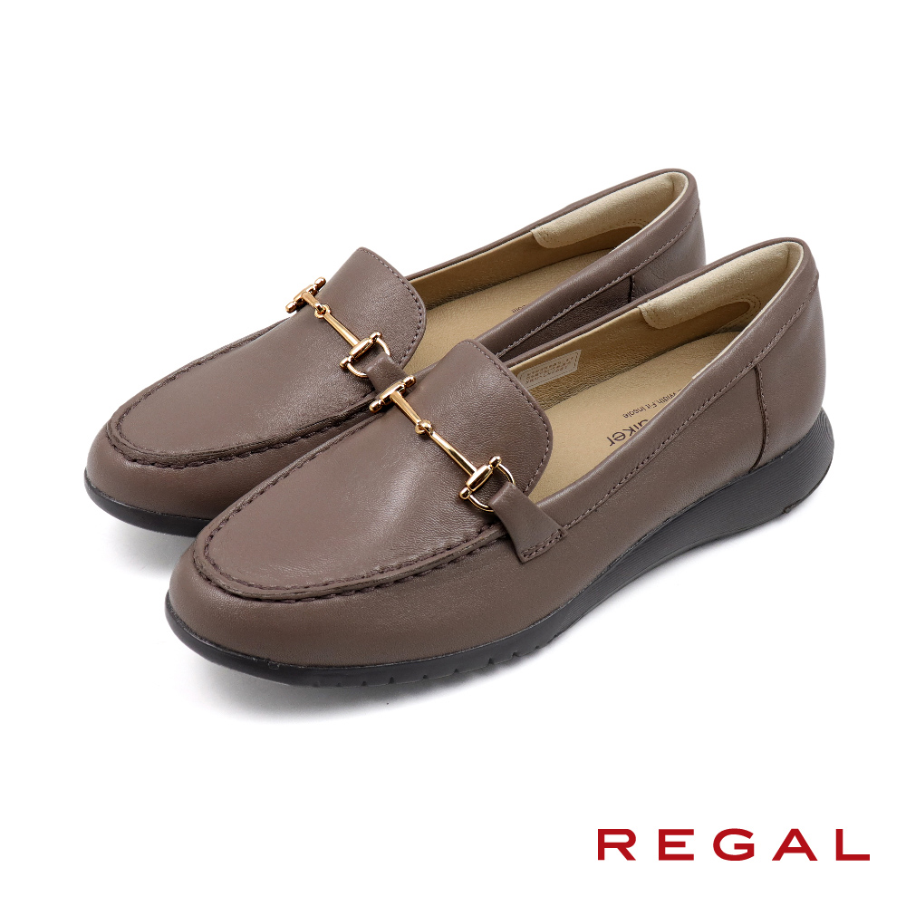 【REGAL】日本原廠可調式軟墊皮質懶人休閒鞋 咖啡色(HC62-GY)