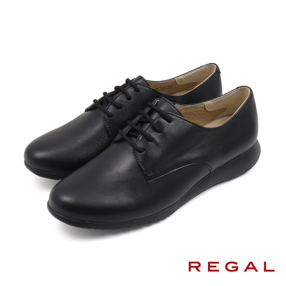 【REGAL】日本原廠可調式緩衝增高皮質休閒鞋 黑色(HC64-BL)
