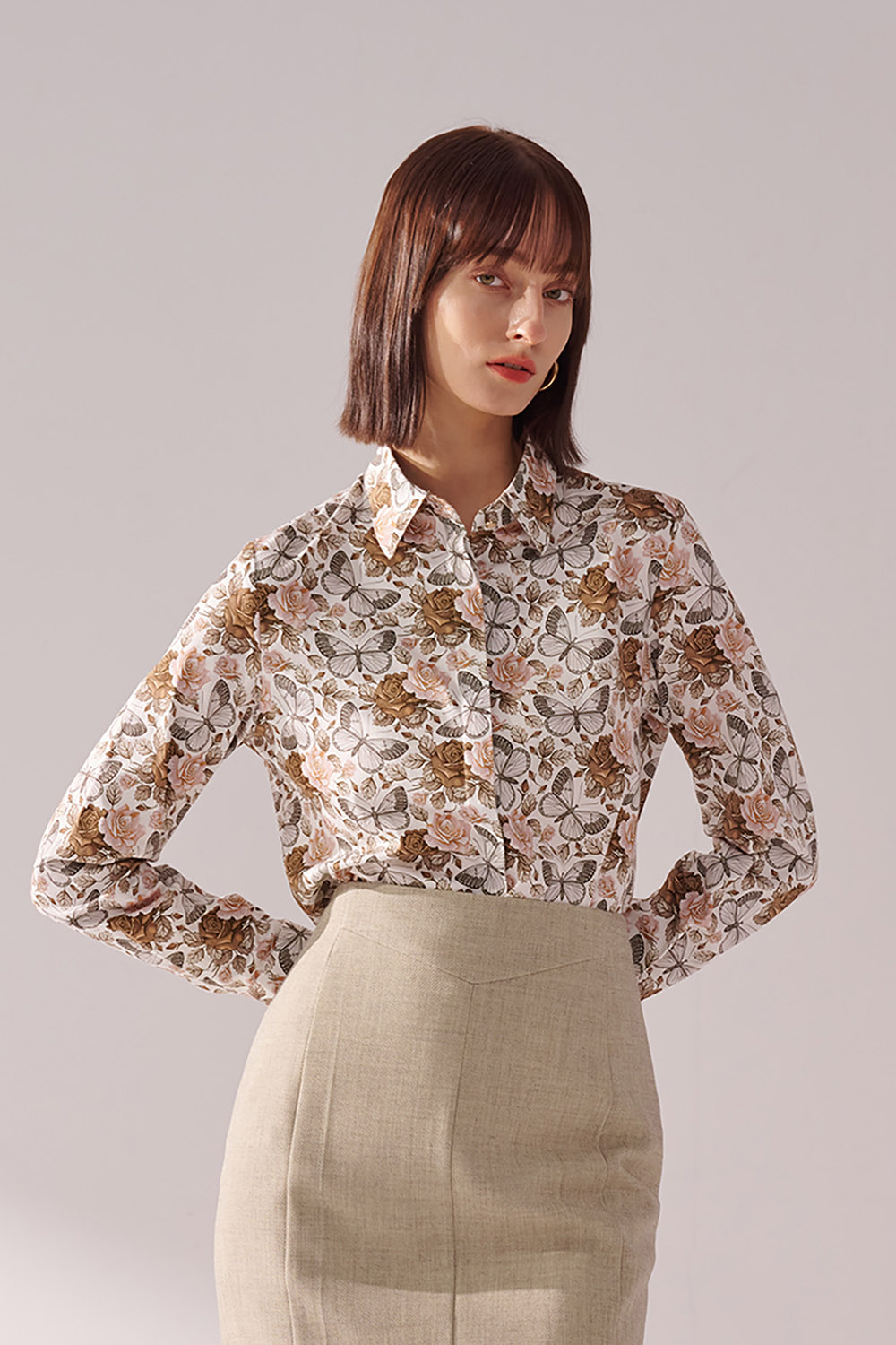 SST&C Butterfly Floral Square Neck Shirt | 01062410002_0