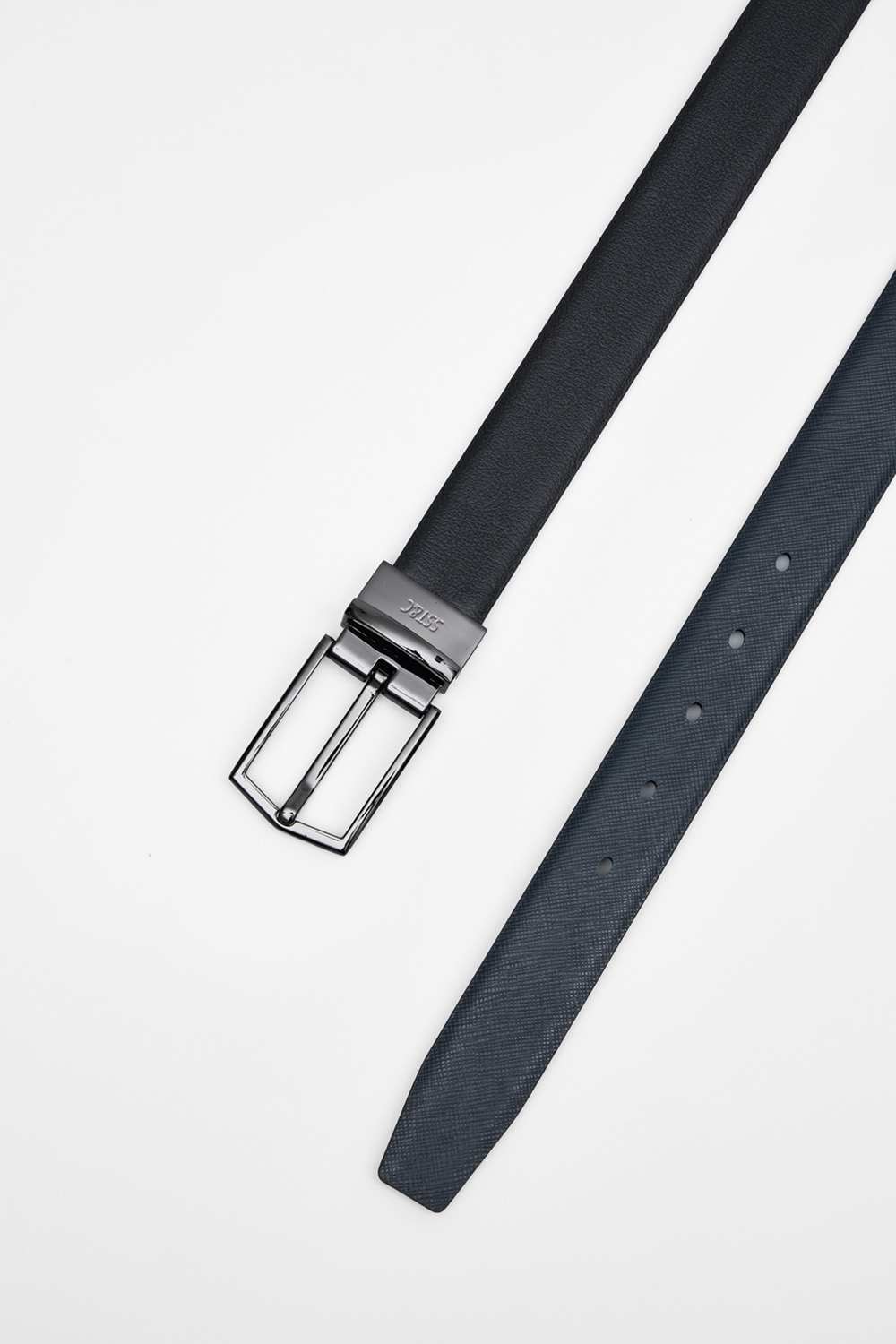 SST&C Black & Dark Blue Back Turn Pin Buckle Belt | 00312410003_1