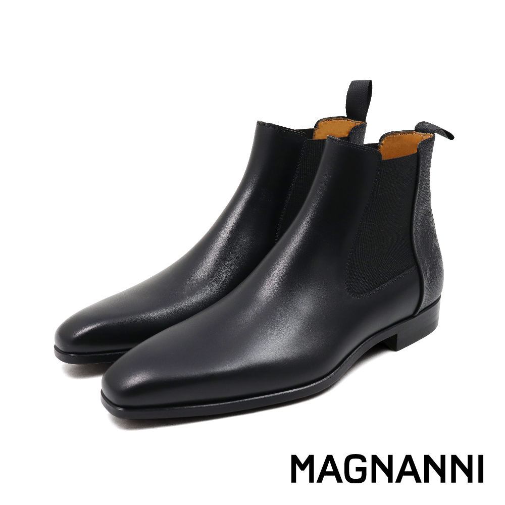 【MAGNANNI】西班牙手工彈性拼接紋理造型切爾西靴 黑色 (23456-BL)
