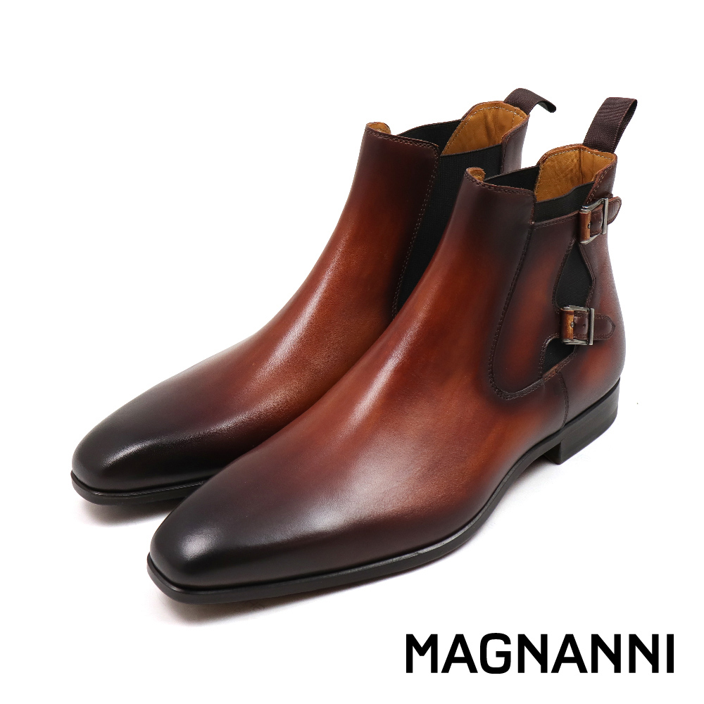 【MAGNANNI】西班牙手染色彈性造型扣飾切爾西靴 棕色 (23459-BR)