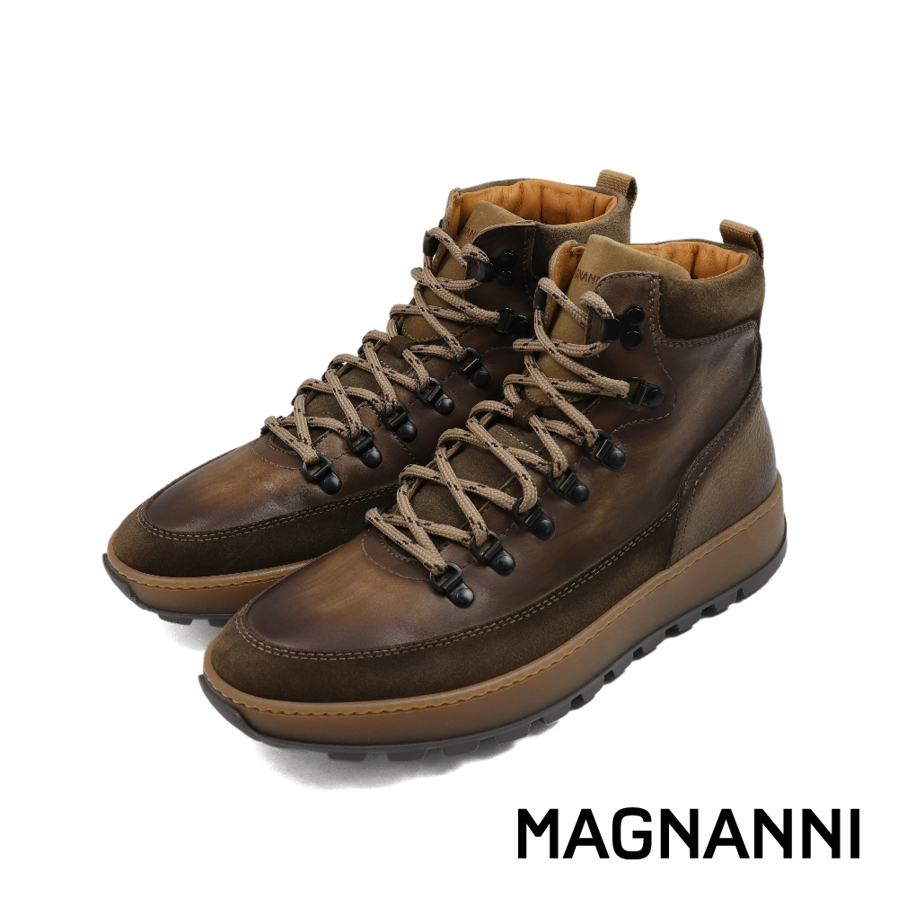 【MAGNANNI】西班牙手染厚底拼接造型中筒靴 淺棕色(25827-TOR)