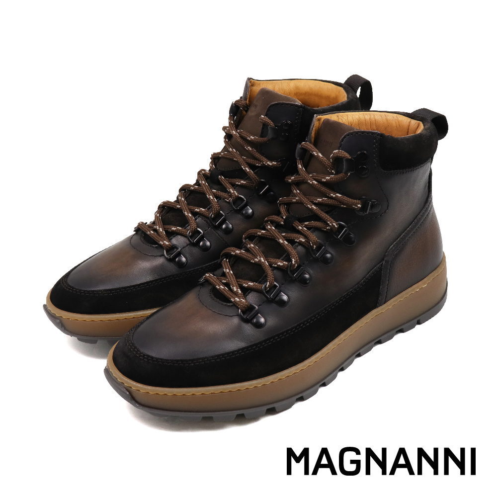 【MAGNANNI】西班牙手染厚底拼接造型中筒靴 深棕色(25827-BR)