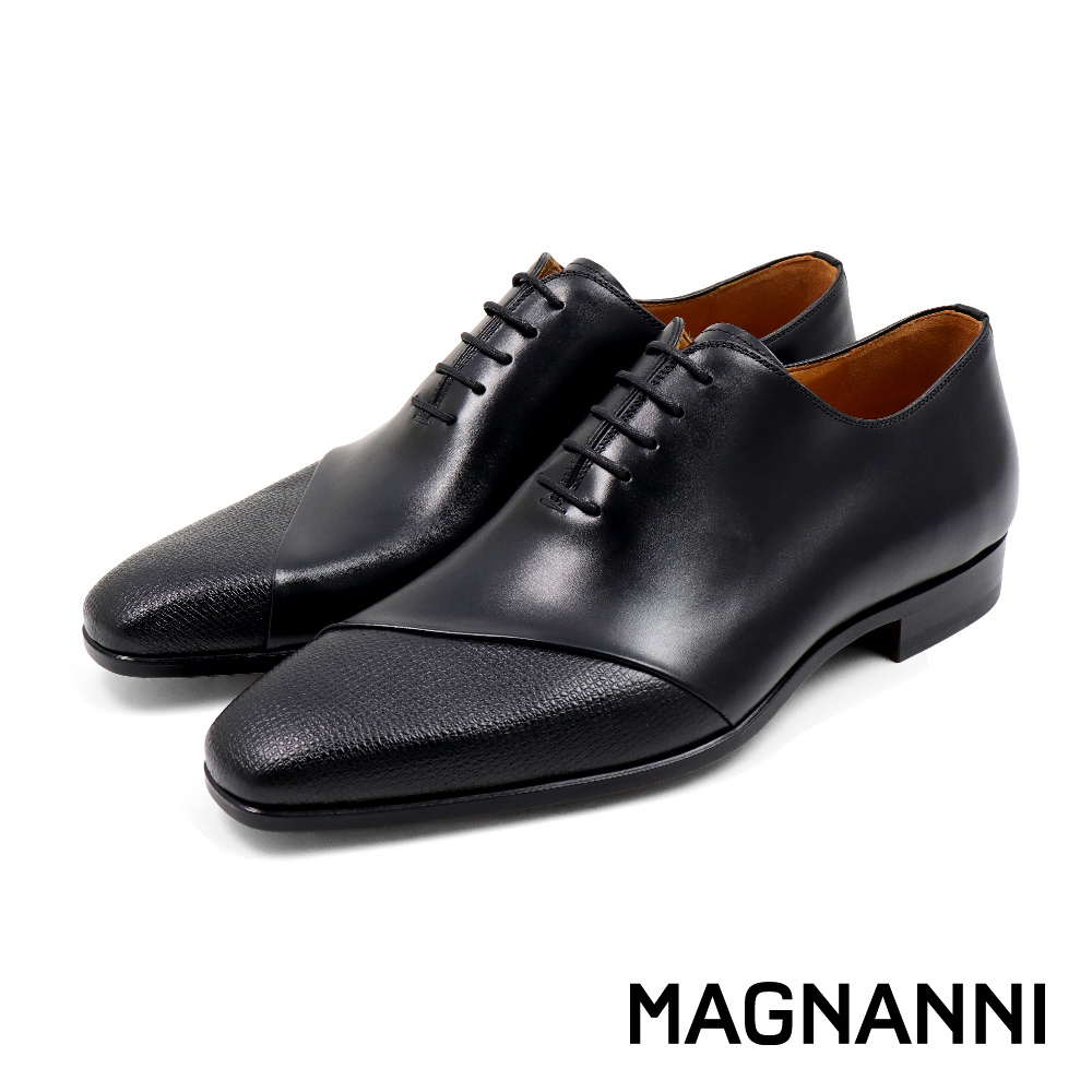 【MAGNANNI】西班牙手工質感拼接造型牛津鞋 黑色 (23869B-BL)