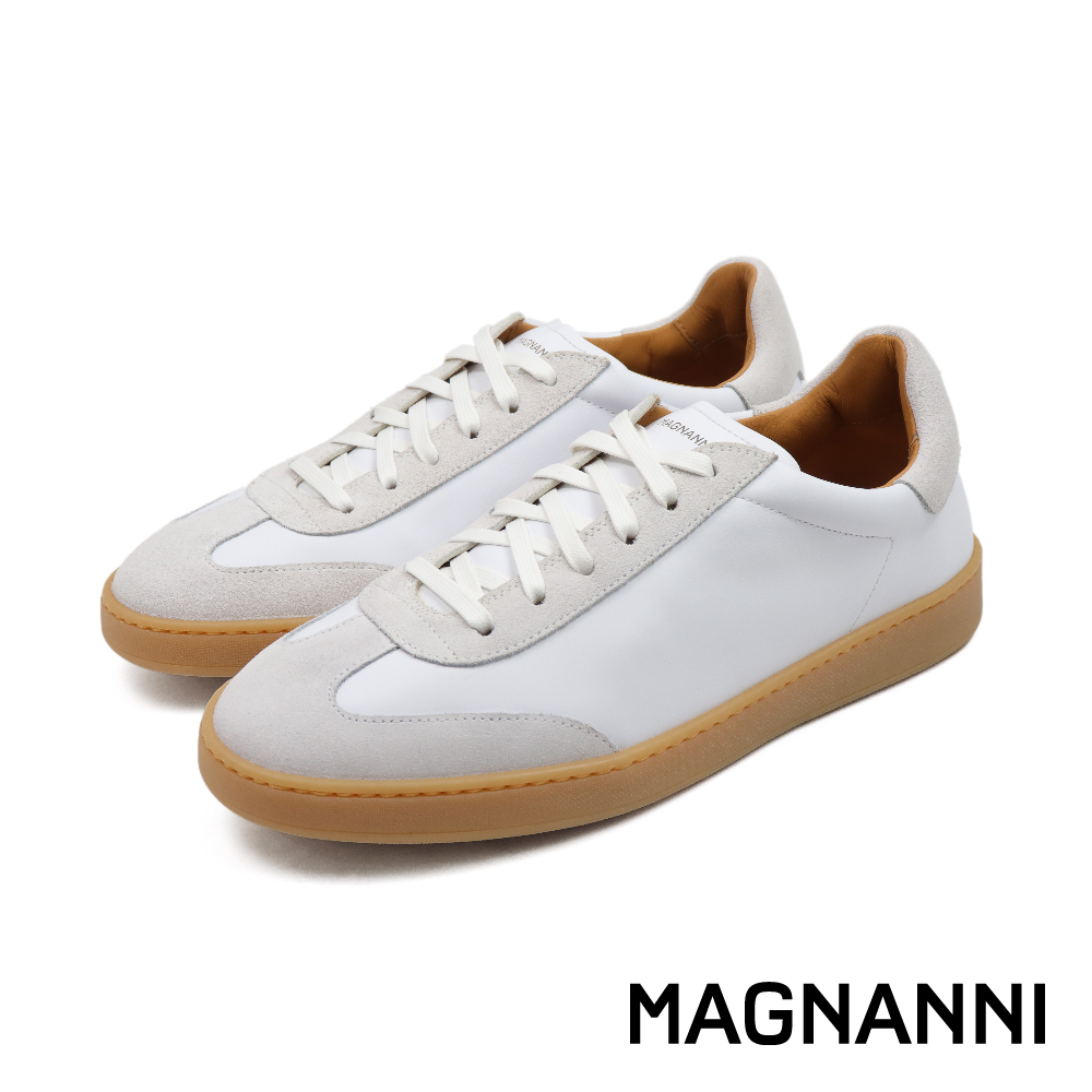 【MAGNANNI】西班牙手工拼接造型綁帶休閒鞋 白色 (25821-WH)