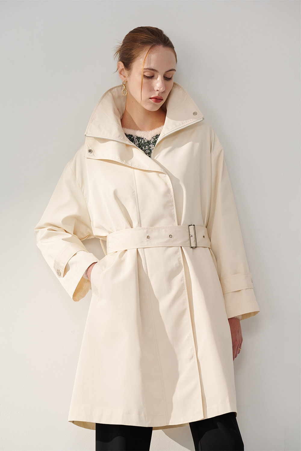 SST&C Cream White Long Hooded Windbreaker | 01142410003_0