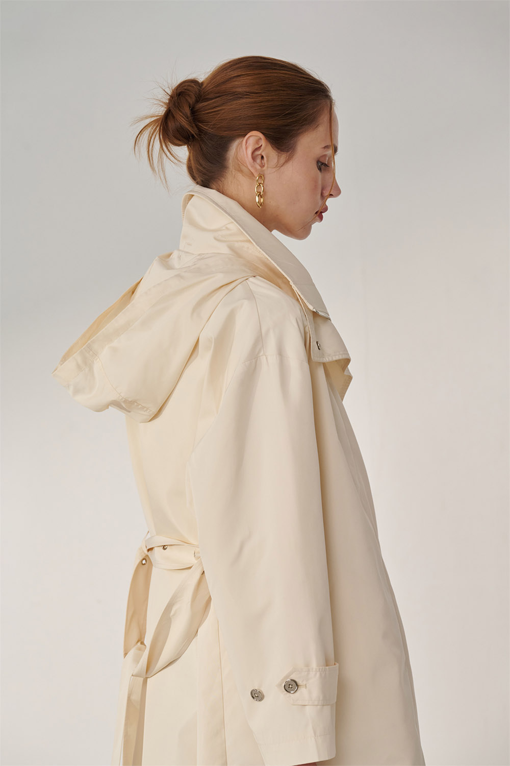 SST&C Cream White Long Hooded Windbreaker | 01142410003_1