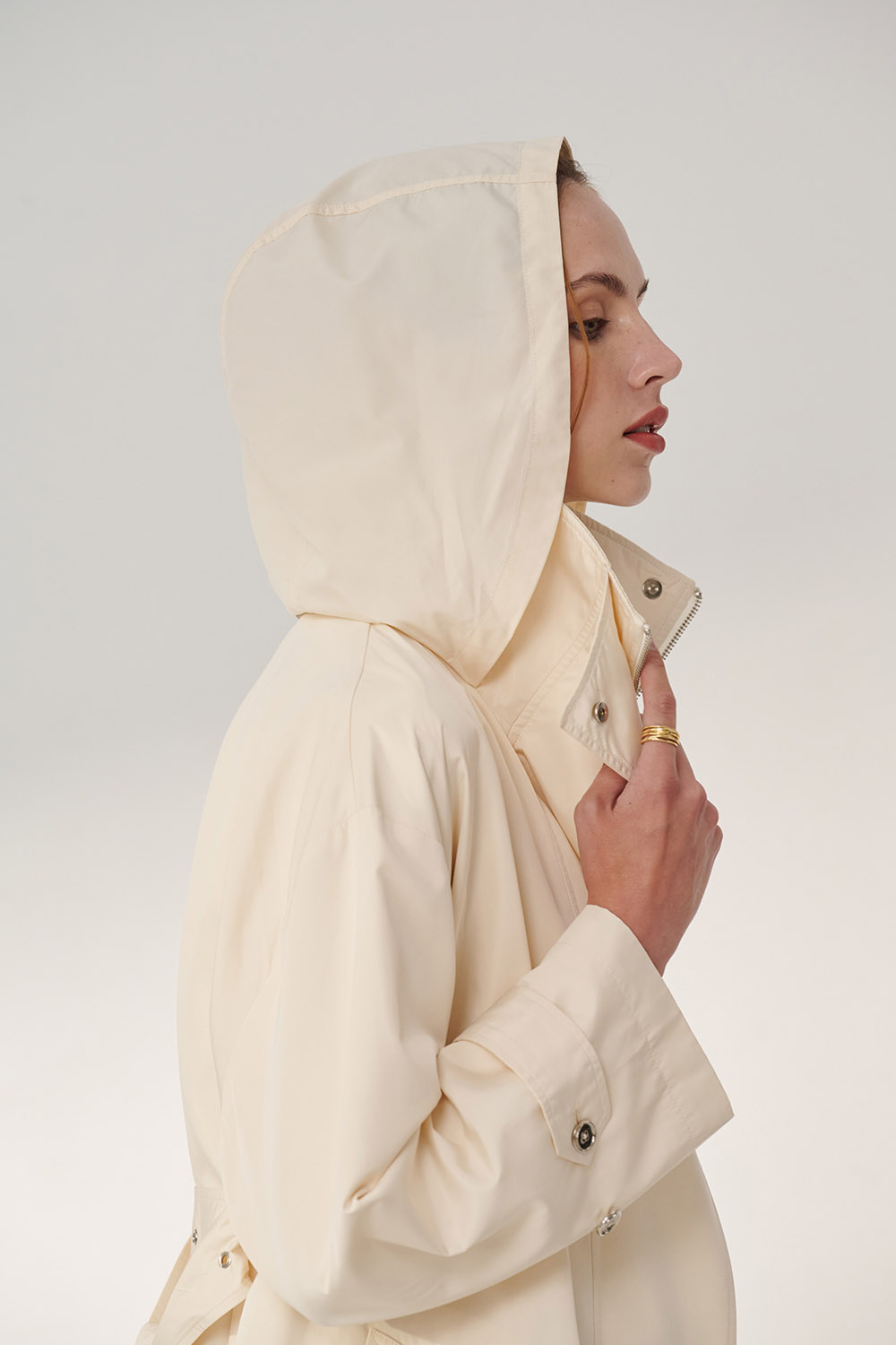 SST&C Cream White Long Hooded Windbreaker | 01142410003_2