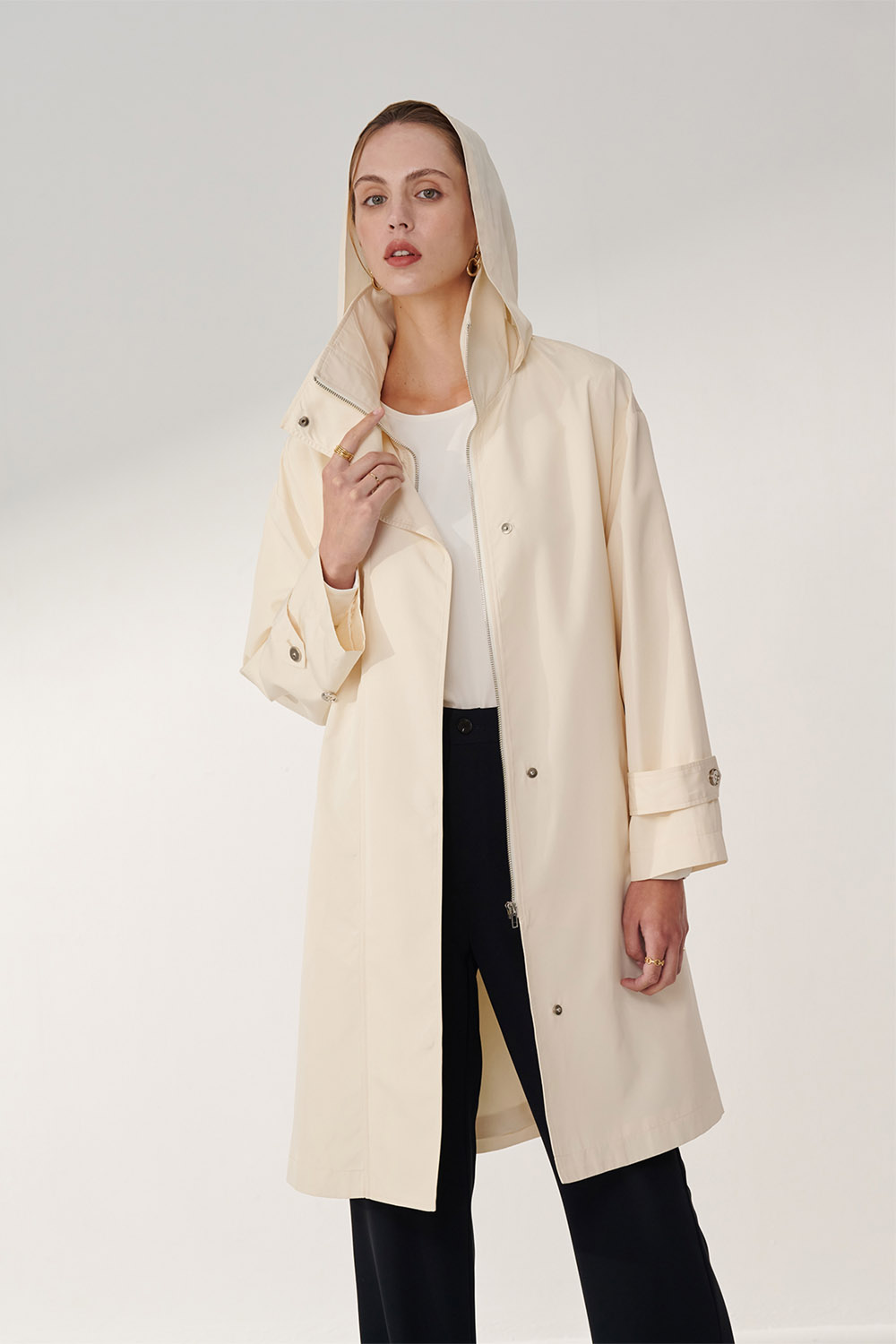SST&C Cream White Long Hooded Windbreaker | 01142410003_3