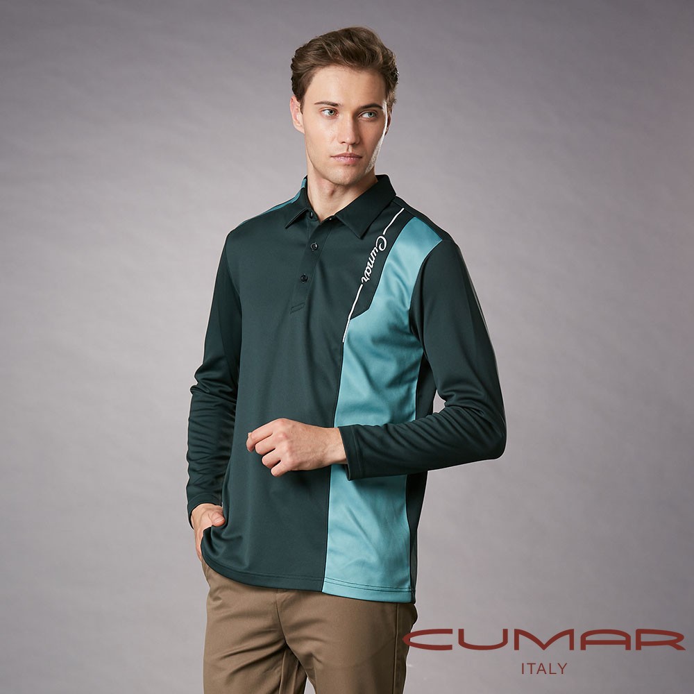 CUMAR 男裝長袖本布領撞色剪接吸濕排汗POLO衫 (Hicool) / 249219