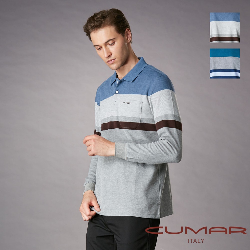CUMAR 男裝長袖羅紋領緹花定位POLO衫 / 249233