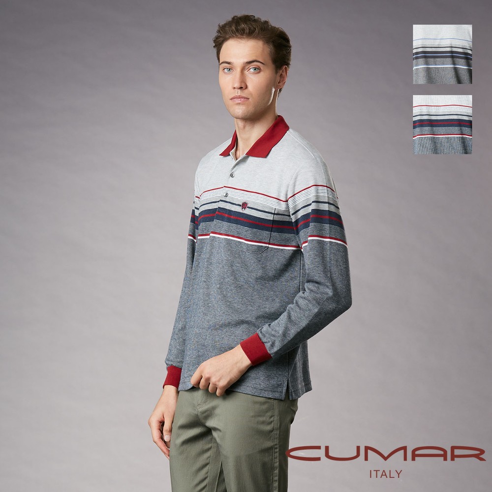 CUMAR 男裝長袖羅紋領緹花POLO衫 / 249235