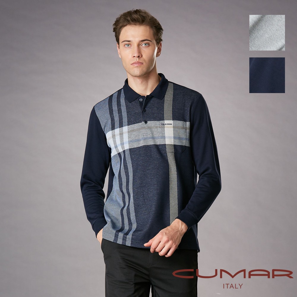 CUMAR 男裝長袖羅紋領緹花定位POLO衫 / 249237