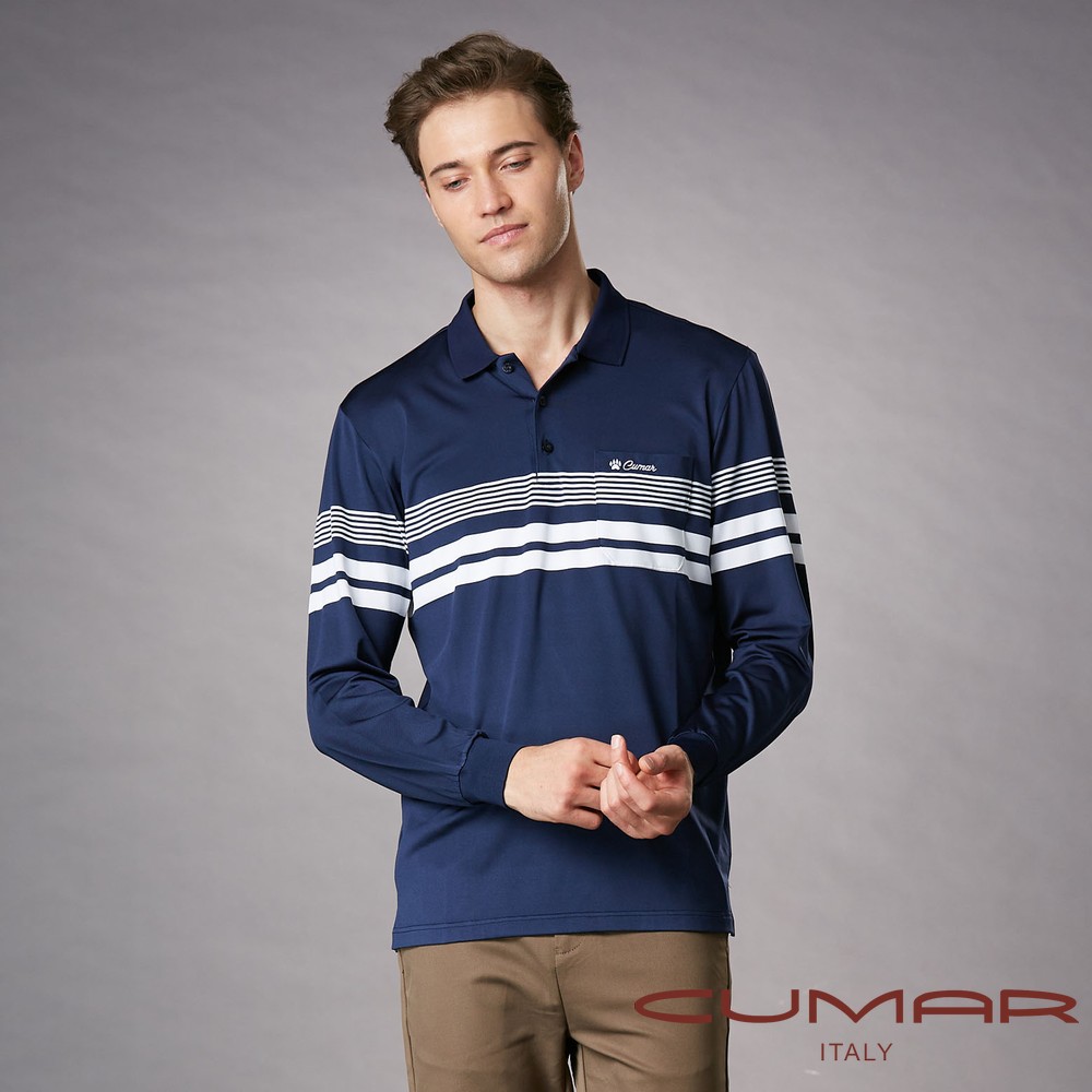 CUMAR 男裝長袖羅紋領定位條吸濕排汗POLO衫 / 249239
