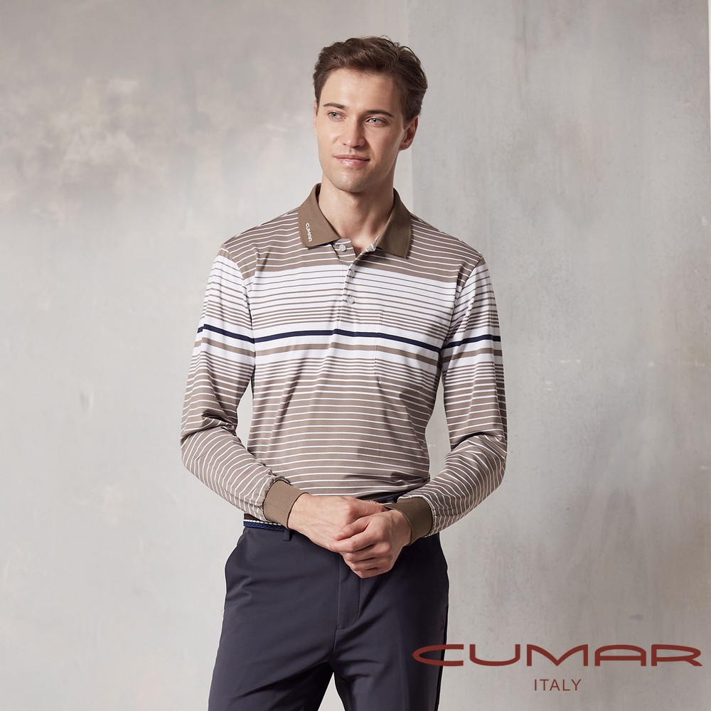 CUMAR 男裝長袖羅紋領定位條吸濕排汗POLO衫 / 249240