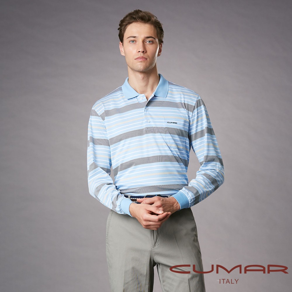 CUMAR 男裝長袖羅紋領緹花吸濕排汗POLO衫(Hicool) / 249242