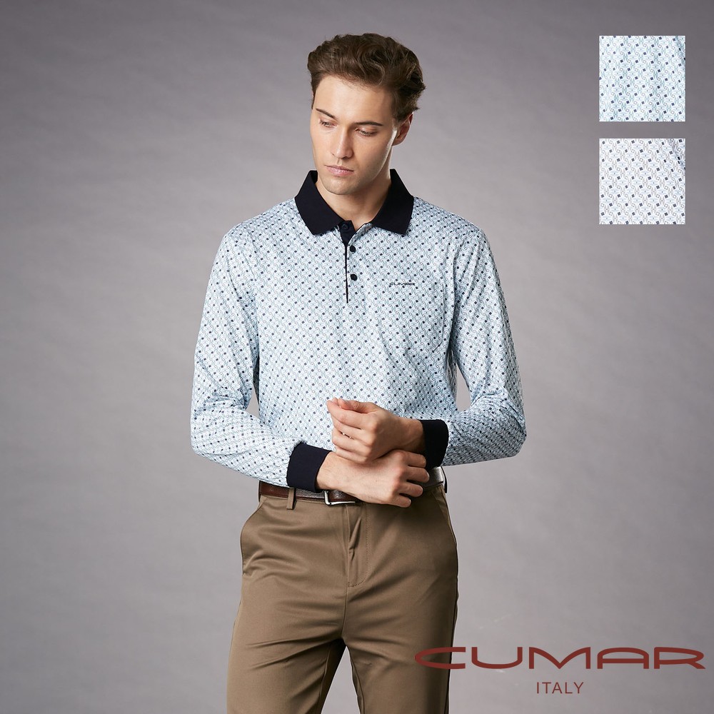 CUMAR 男裝長袖羅紋領印花POLO衫 / 249243