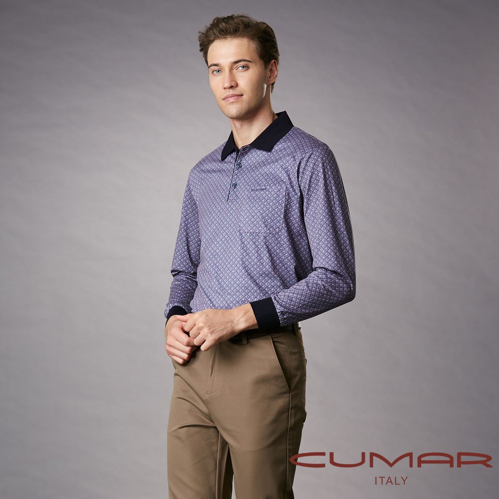 CUMAR 男裝長袖羅紋領印花POLO衫 / 249244