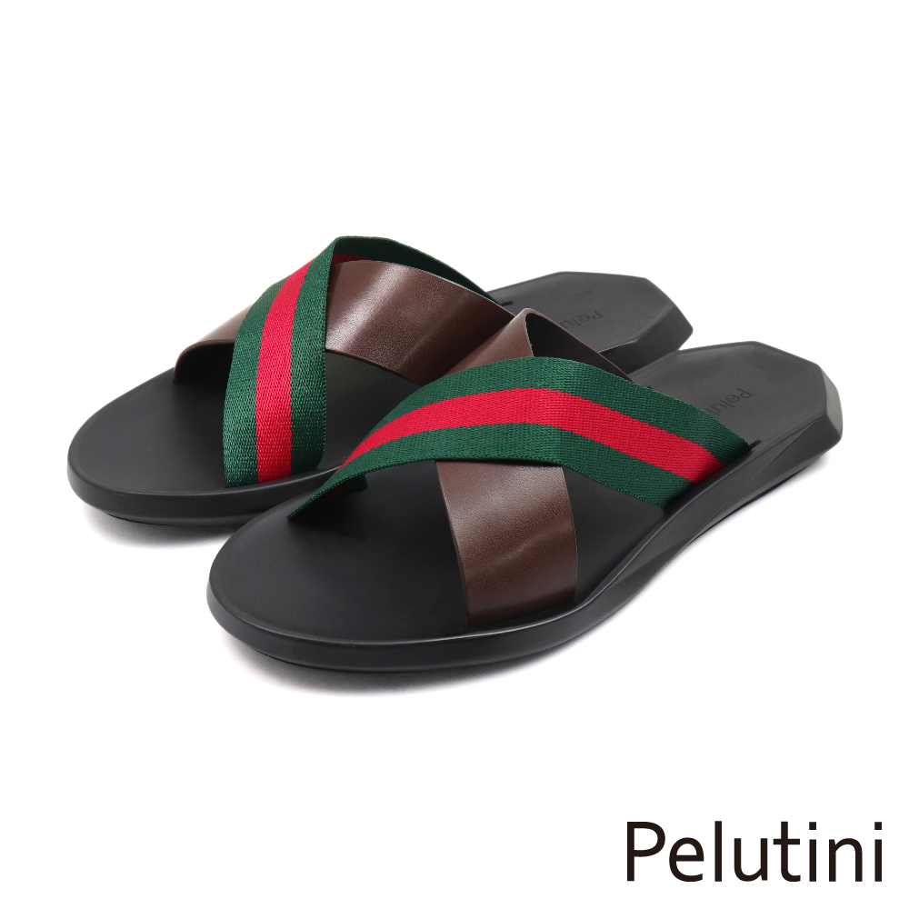 【Pelutini】休閒止滑交叉織帶造型拖鞋 紅綠色(409101-BLGRRE)