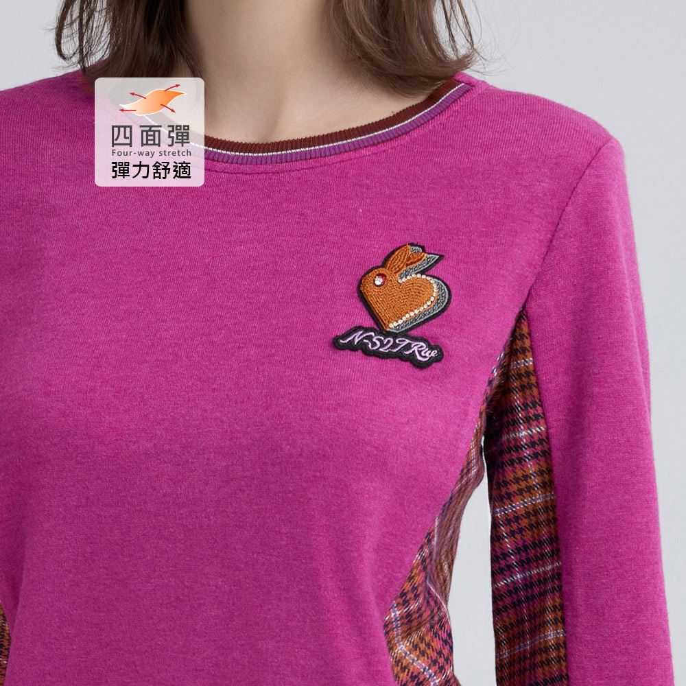 ILEY伊蕾 甜美格紋縲縈拼接上衣(紫；M-XL)_2