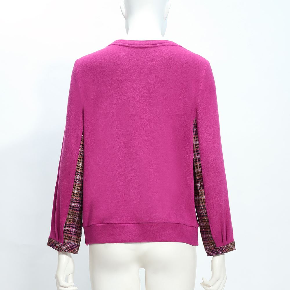 ILEY伊蕾 甜美格紋縲縈拼接上衣(紫；M-XL)_5