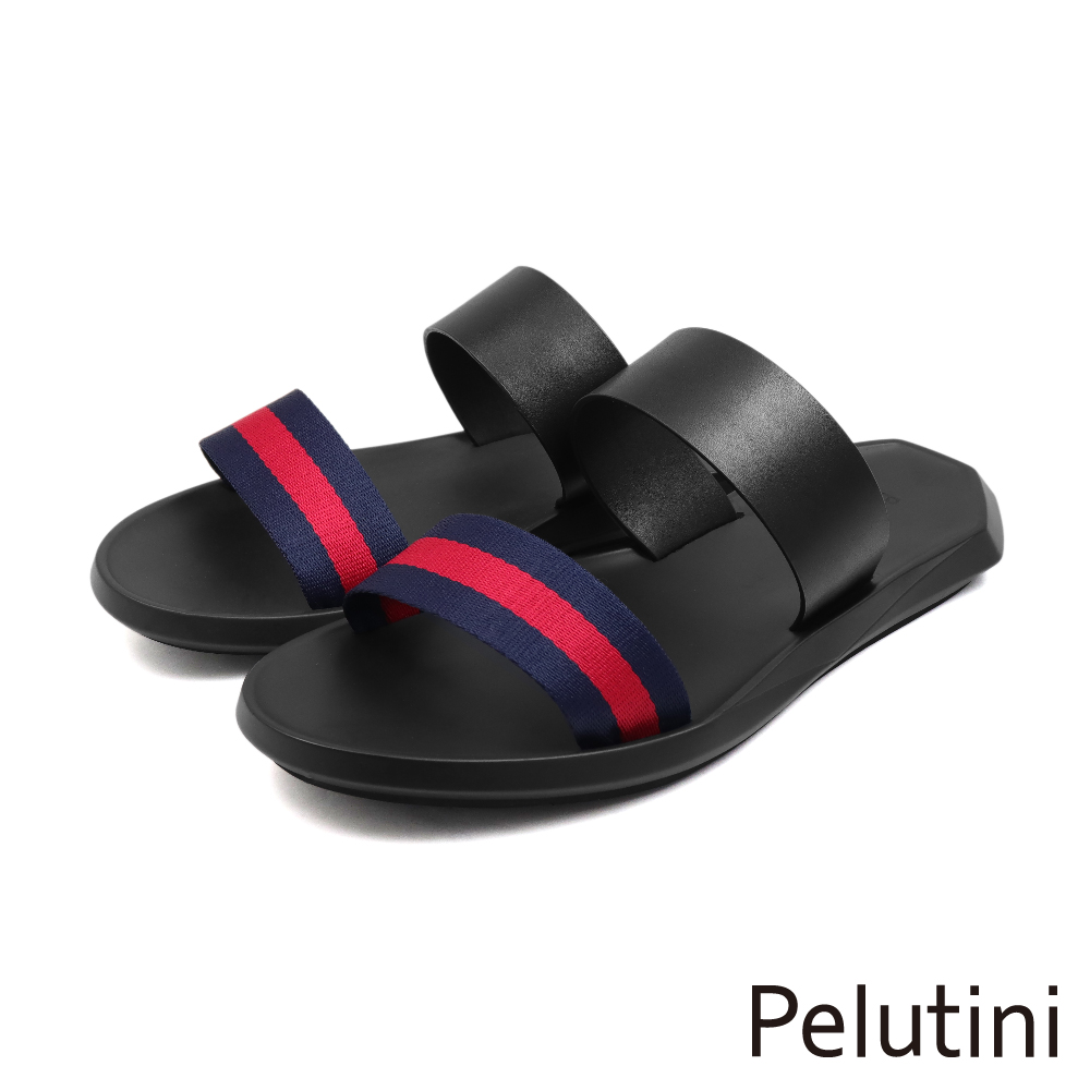 【Pelutini】休閒止滑雙織帶造型拖鞋 紅藍色(409103-BLBURD)