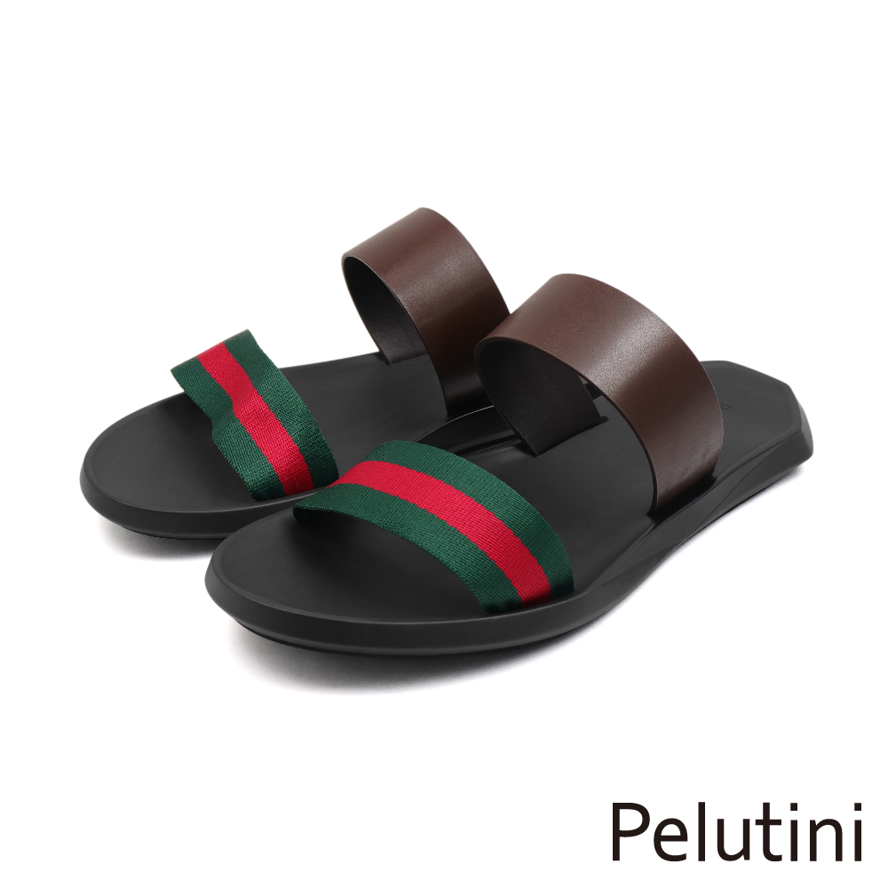 【Pelutini】休閒止滑雙織帶造型拖鞋 紅綠色(409103-BLGRRE)