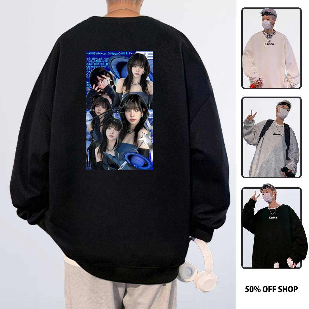 劉知珉 Karina aespa KPOP韓星 粗針純棉落肩大學TEE 男女長袖T 台灣製原創動漫_0