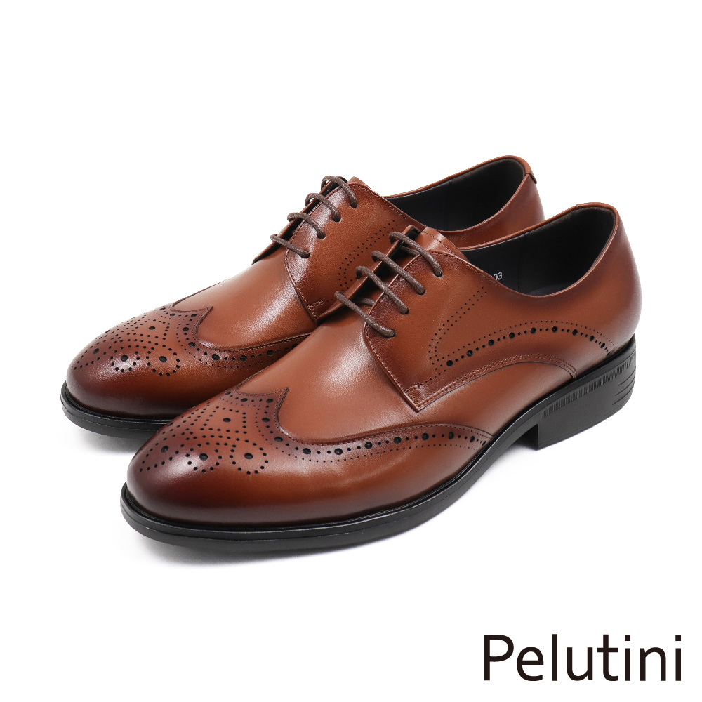 【Pelutini】經典質感翼紋雕花綁帶德比鞋 棕色(411101-BR)